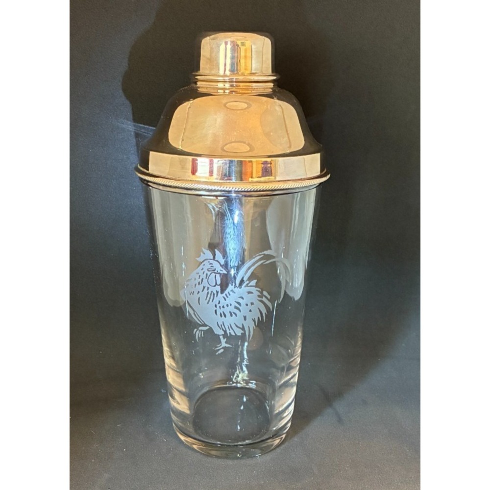 James Dixon Art Deco Rooster Cocktail Shaker Silver Lid EXCELLENT Vintage MCM